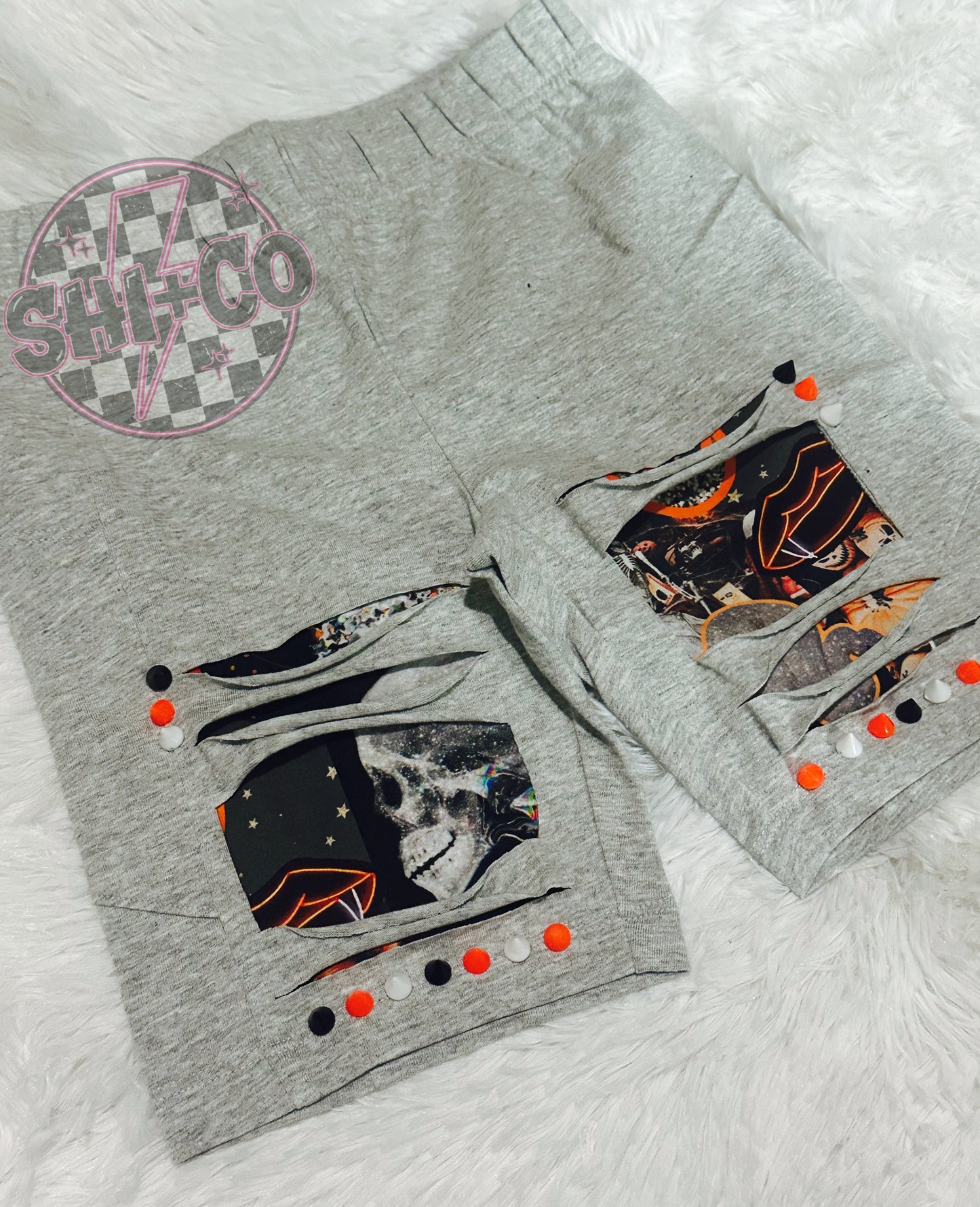 Kids M(7/8) Grey Studded Bikers