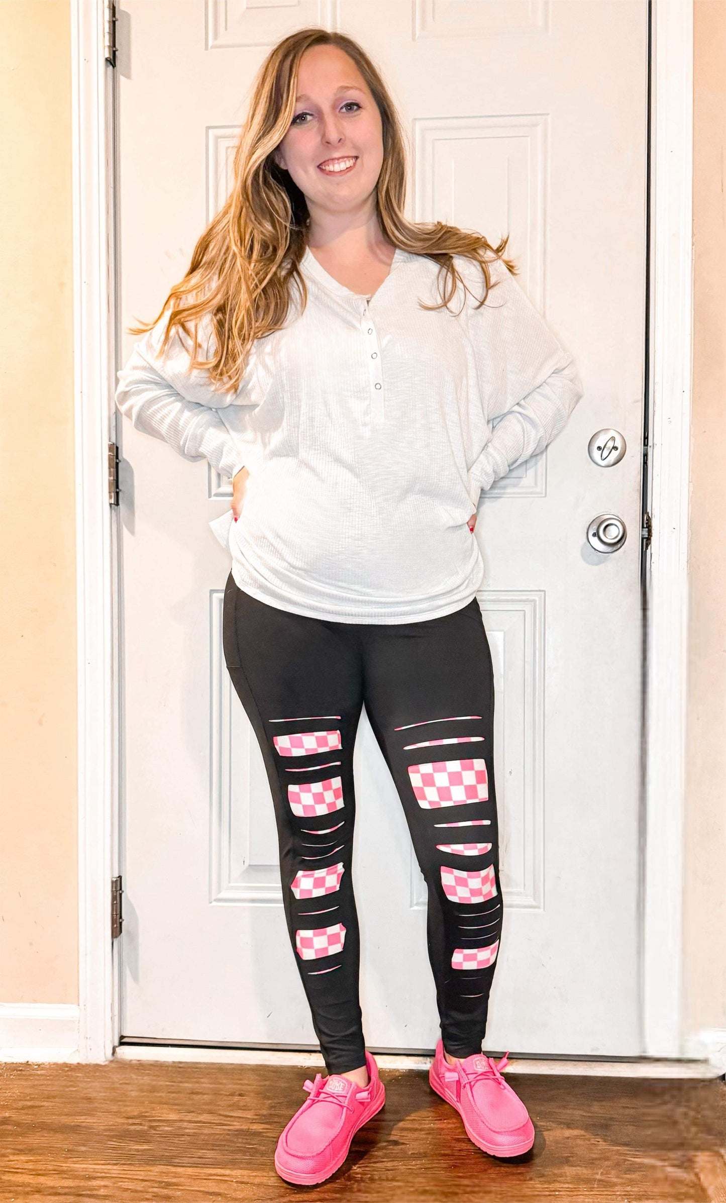 Pink Checks - Leggings/Bikers