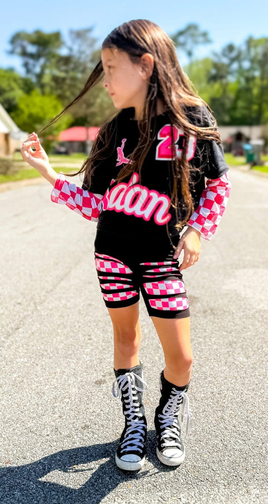 Pink Checks - Leggings/Bikers