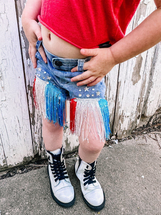 RWB Fringe Denim Shorts